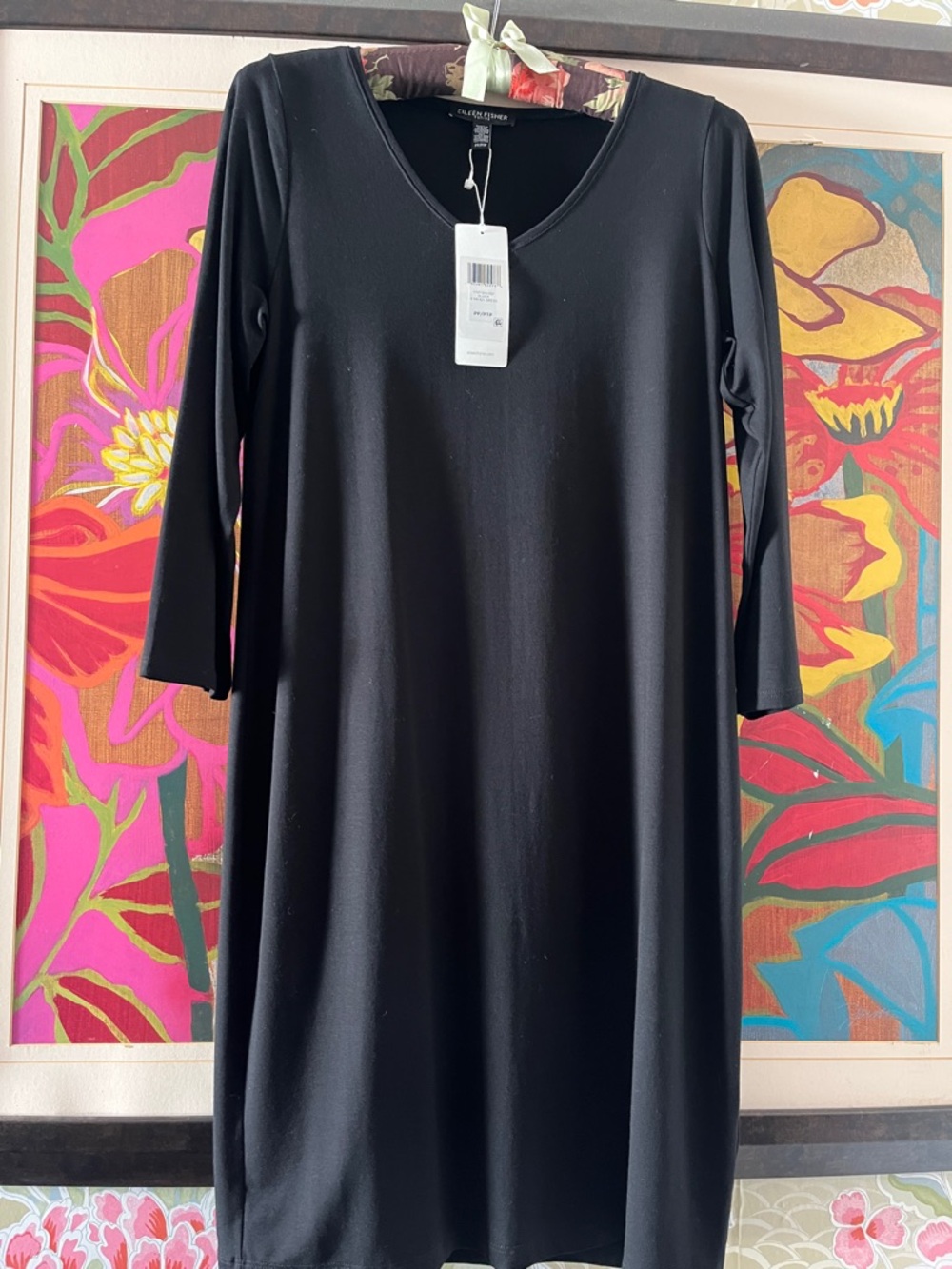 Eileen Fisher Women’s Petite V-neck, long sleeve dress in Black